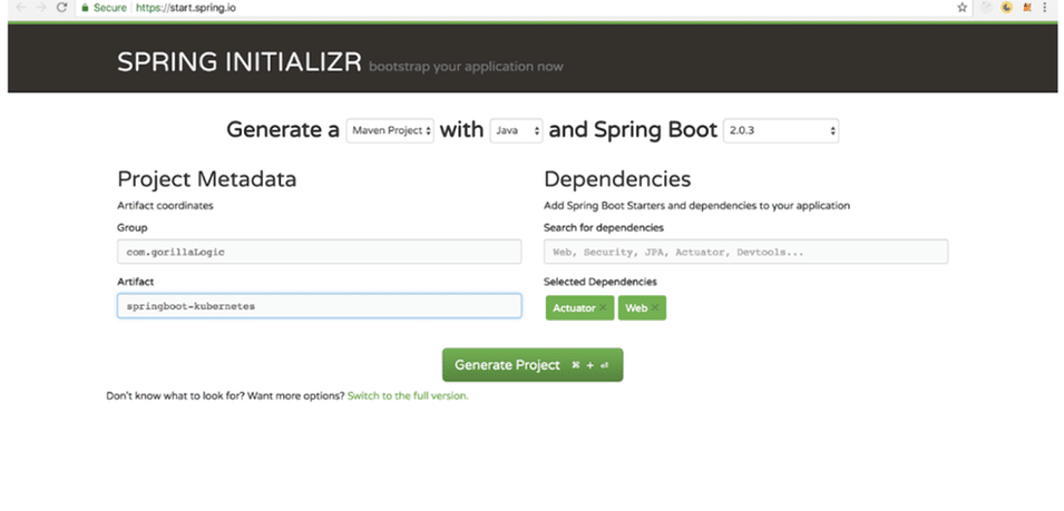 Create Spring Boot App: Generate