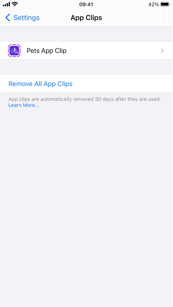 Settings > App Clips > Remove All App Clips. 