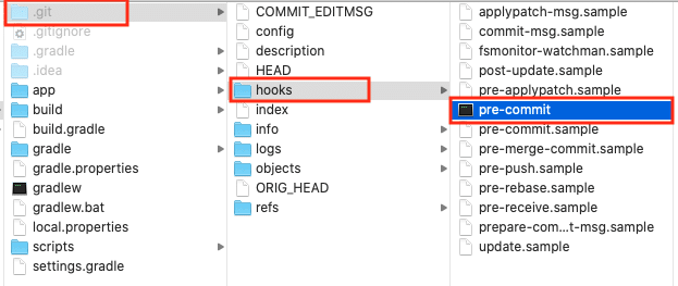 Build out your project and check the .git/hooks folder. Your scripts should be there