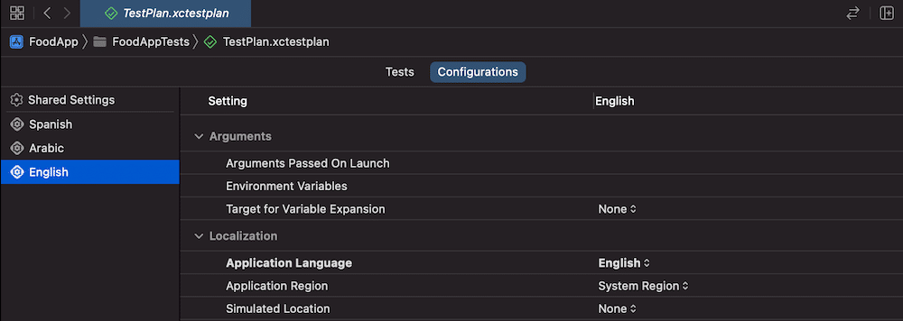 using test plans allows you to create configurations in which you can define your localizations