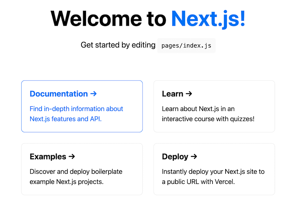 Next.js application running page