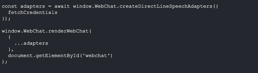 Render webchat using the Direct Line Speech Adapters