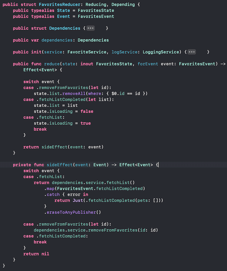 Example of iOS reducer code snippet
