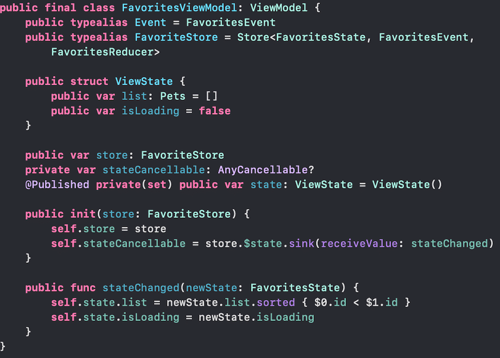 Example of iOS viewModel mobile app implementations code snippet