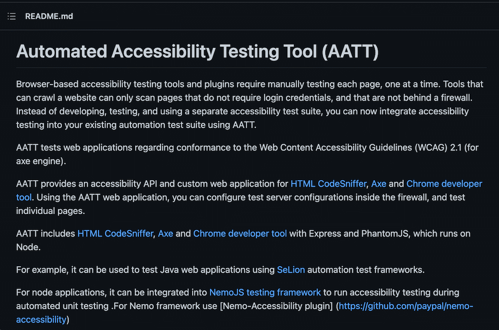 AATT web application, you can configure test server configurations inside the firewall, and test individual pages which is a web accessibility best practices