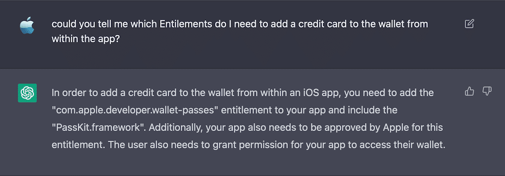 could you tell me which Entilements do I need to add a credit card to the wallet from within the app?