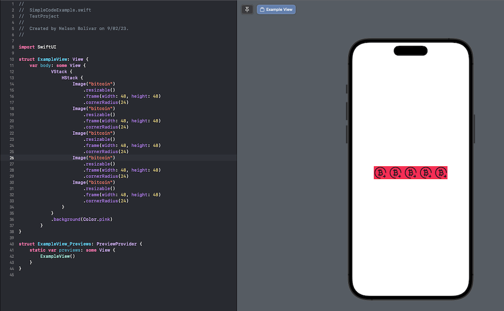 This generated code can be the start of a custom view with buttons in the middle of the screen. 