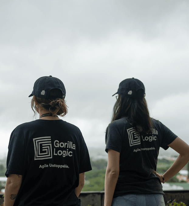 Two people looking away